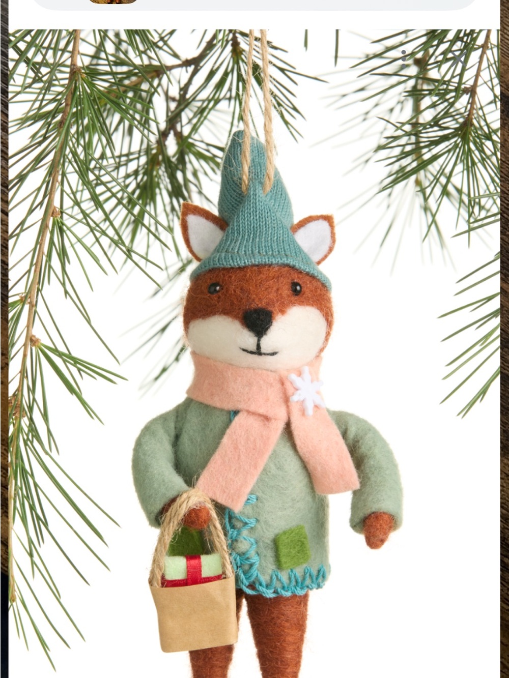 Cost Plus World Market Green & Pink Fox Holiday Ornament
